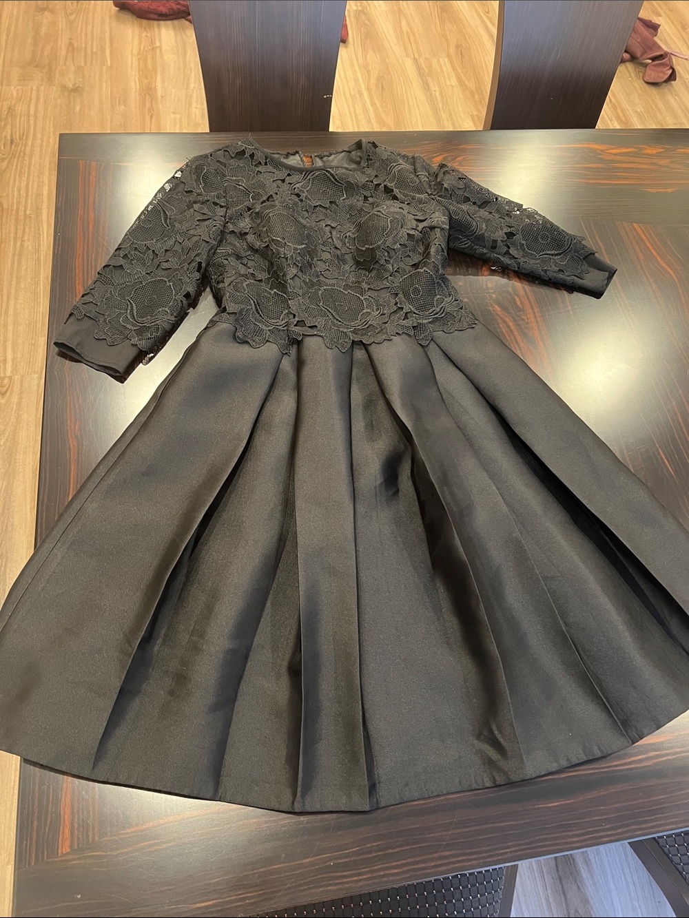 Ted Baker London Black Floral Lace Bodice Pleated Dress